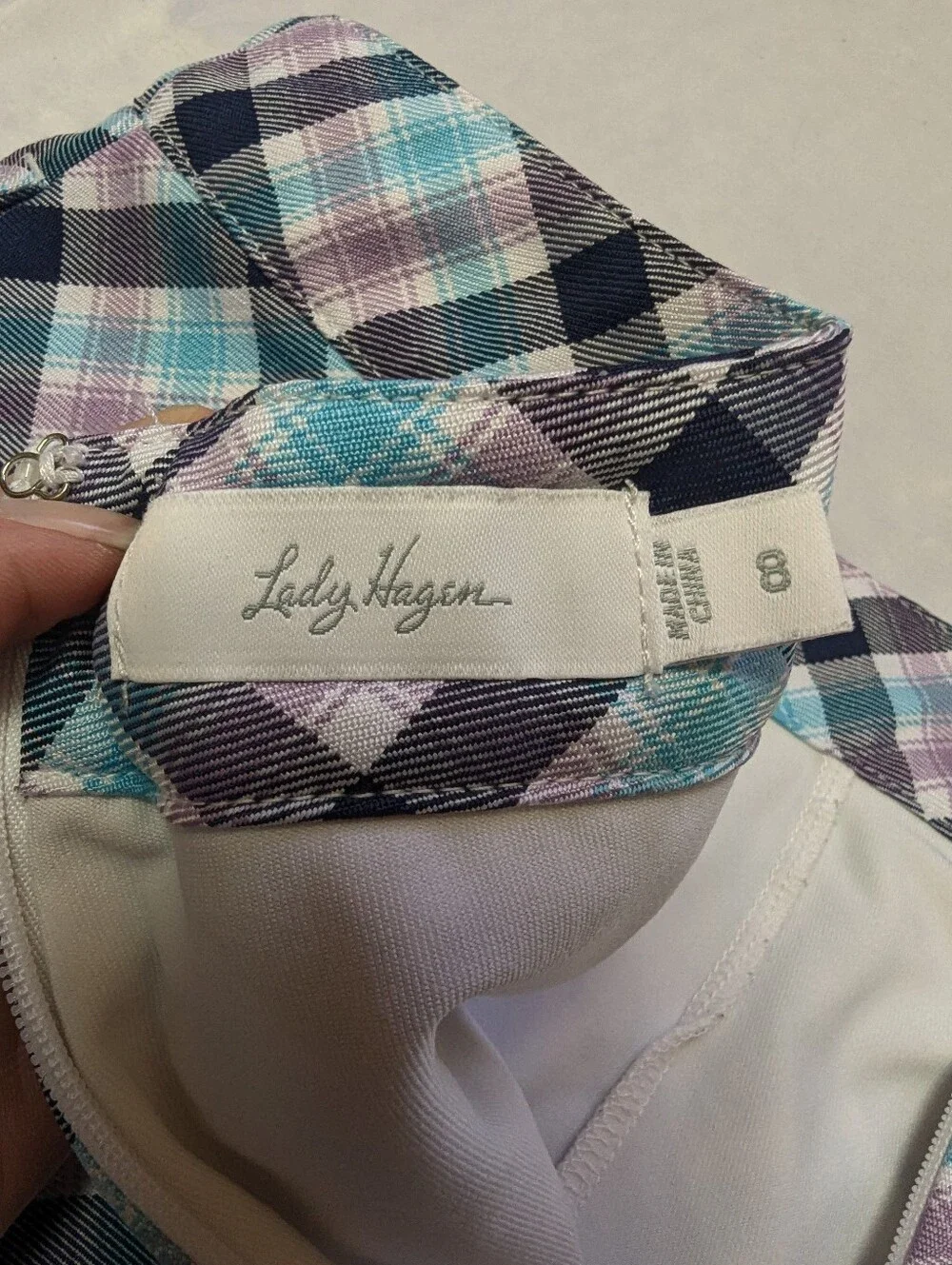 Lady Hagen Blue Purple Plaid Women's Golf Athletic Skort With Zipper Front Sz 8